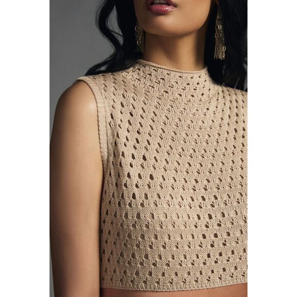 Anthropologie Mare Mare Mock-Neck Sleeveless Dress in Neutral Satin Knit Upper - Picture 3 of 8